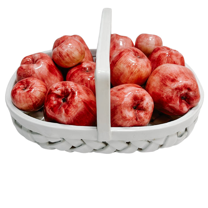 Vintage Italian Glazed Ceramic Apple Basket Centerpiece for Bergdorf Goodman