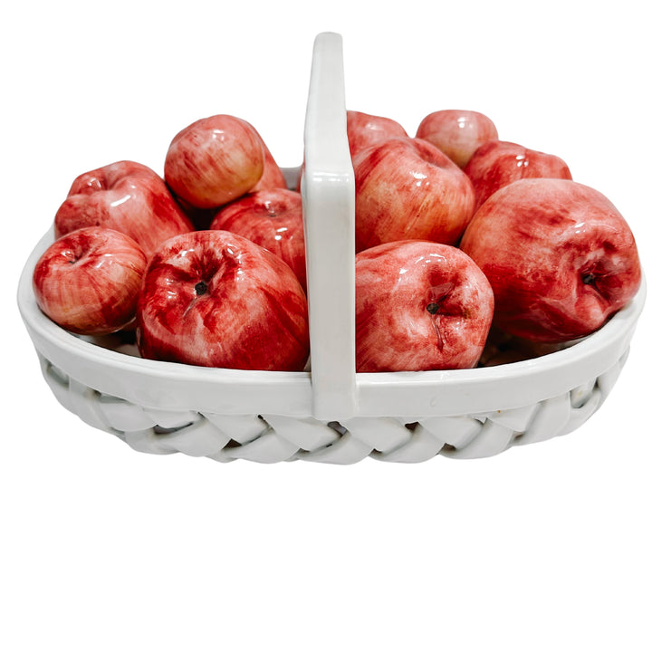 Vintage Italian Glazed Ceramic Apple Basket Centerpiece for Bergdorf Goodman
