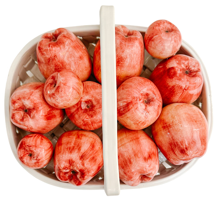 Vintage Italian Glazed Ceramic Apple Basket Centerpiece for Bergdorf Goodman