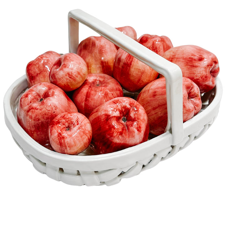 Vintage Italian Glazed Ceramic Apple Basket Centerpiece for Bergdorf Goodman