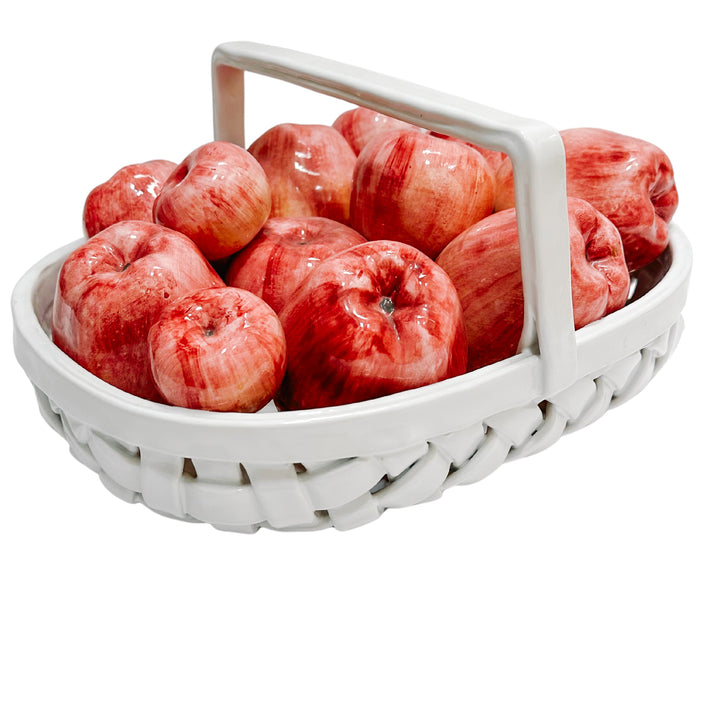 Vintage Italian Glazed Ceramic Apple Basket Centerpiece for Bergdorf Goodman