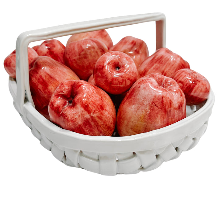 Vintage Italian Glazed Ceramic Apple Basket Centerpiece for Bergdorf Goodman