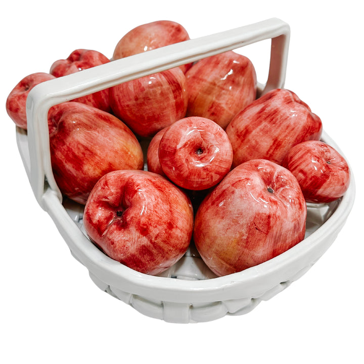 Vintage Italian Glazed Ceramic Apple Basket Centerpiece for Bergdorf Goodman