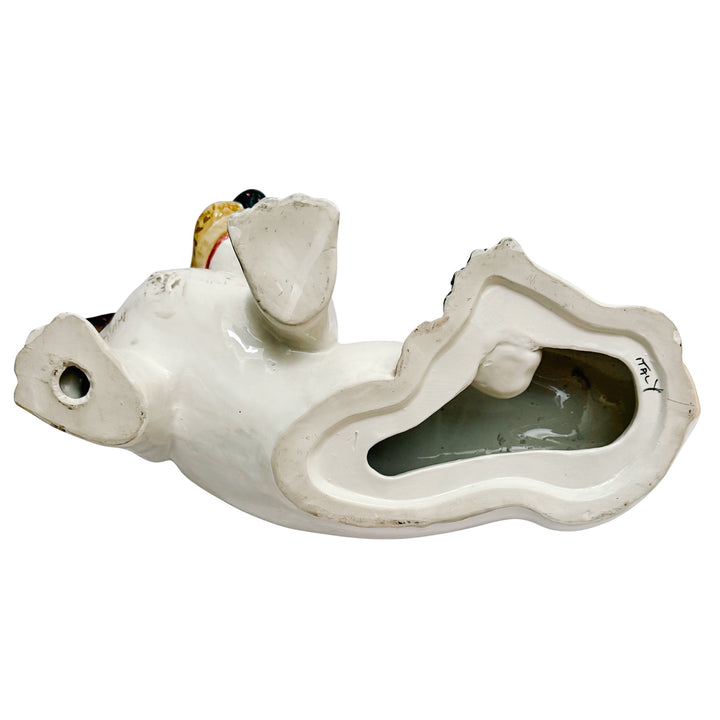 Italian Hand-Glazed Majolica Reclining Basset Hound Statue