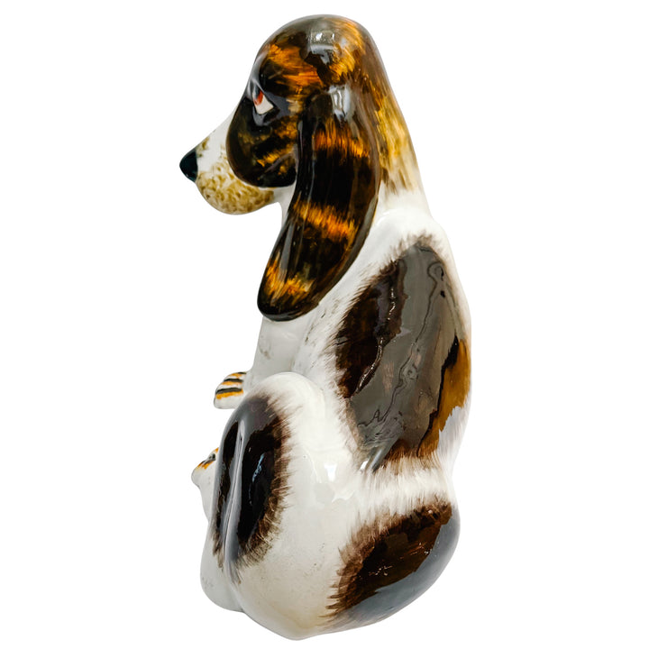 Italian Hand-Glazed Majolica Reclining Basset Hound Statue