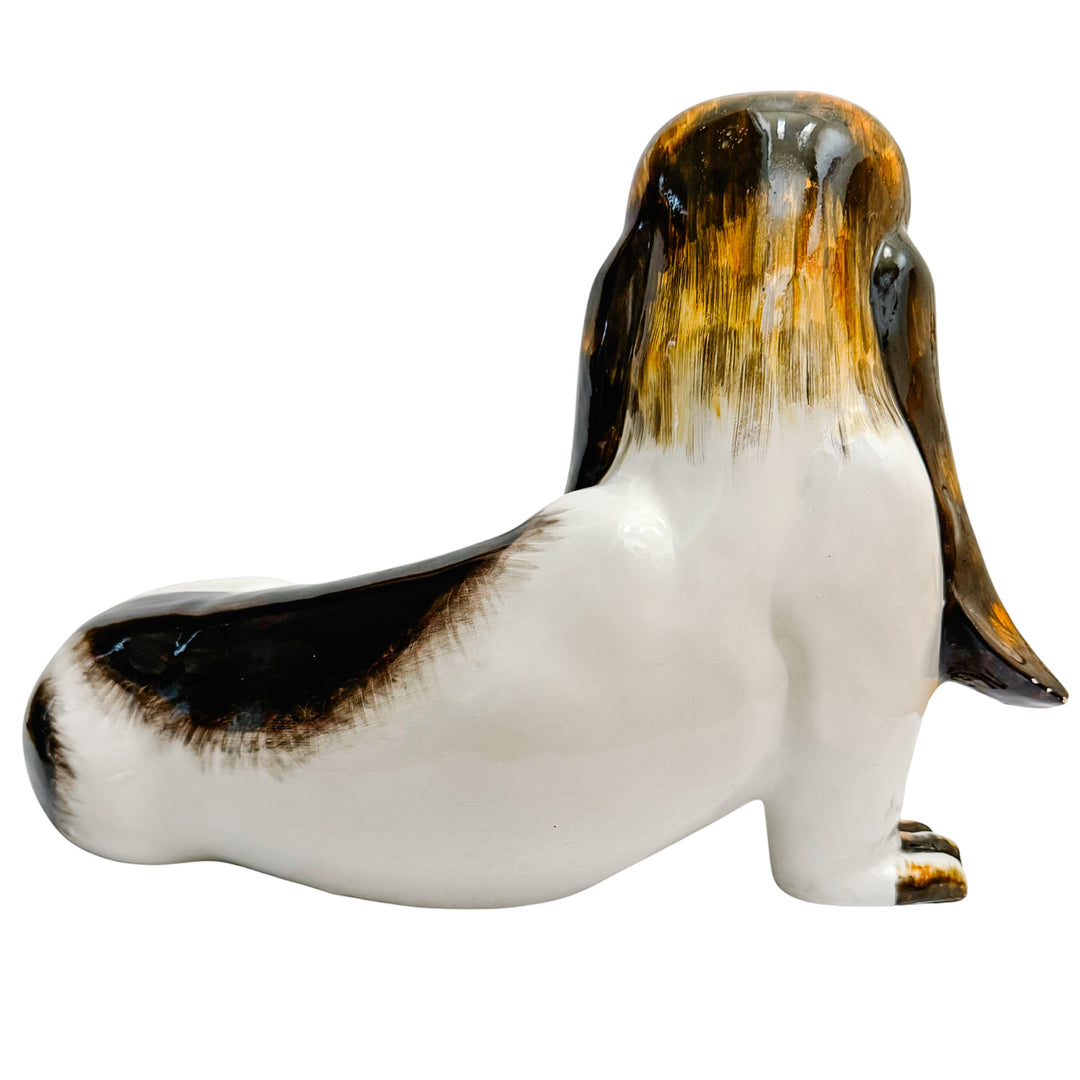 Italian Hand-Glazed Majolica Reclining Basset Hound Statue