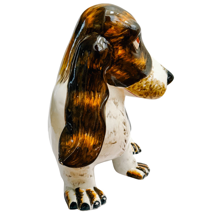 Italian Hand-Glazed Majolica Reclining Basset Hound Statue