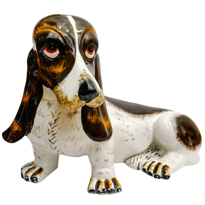 Italian Hand-Glazed Majolica Reclining Basset Hound Statue