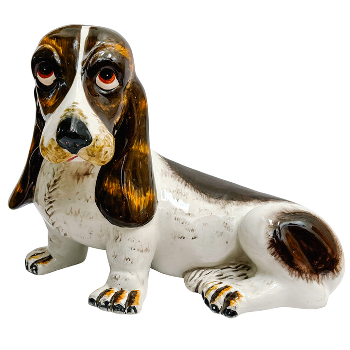 Italian Hand-Glazed Majolica Reclining Basset Hound Statue