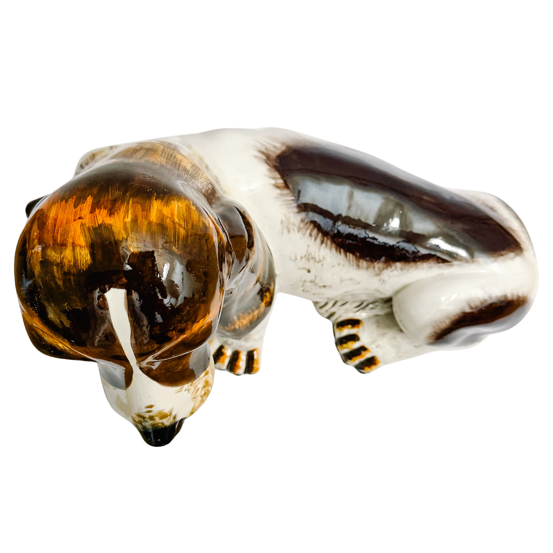 Italian Hand-Glazed Majolica Reclining Basset Hound Statue