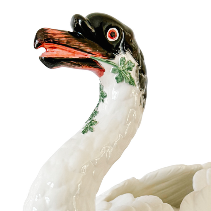 Italian Hand-Painted Ceramic Swan Tureen & Centerpiece in Meissen Style by Chelsea House