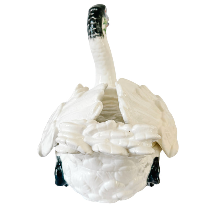 Italian Hand-Painted Ceramic Swan Tureen & Centerpiece in Meissen Style by Chelsea House