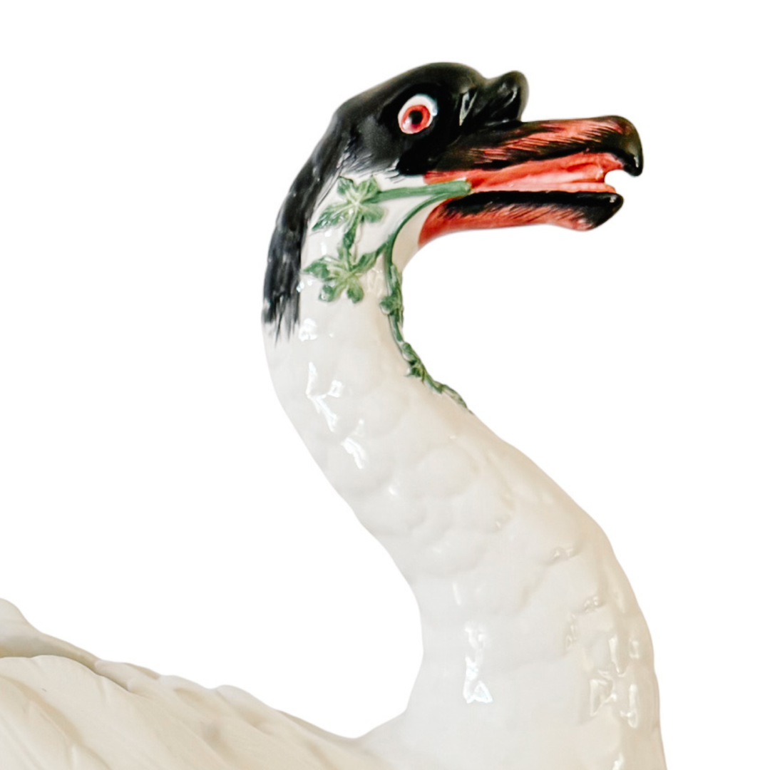 Italian Hand-Painted Ceramic Swan Tureen & Centerpiece in Meissen Style by Chelsea House