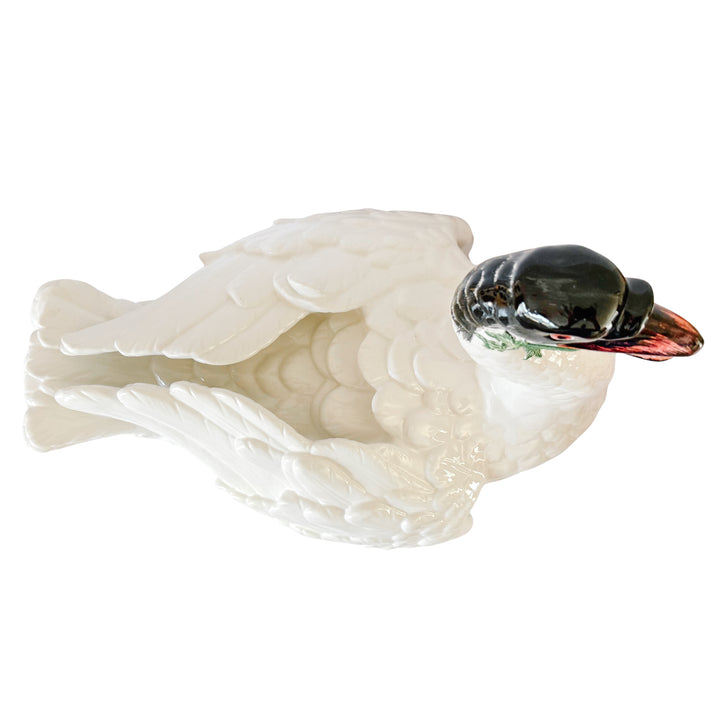 Italian Hand-Painted Ceramic Swan Tureen & Centerpiece in Meissen Style by Chelsea House
