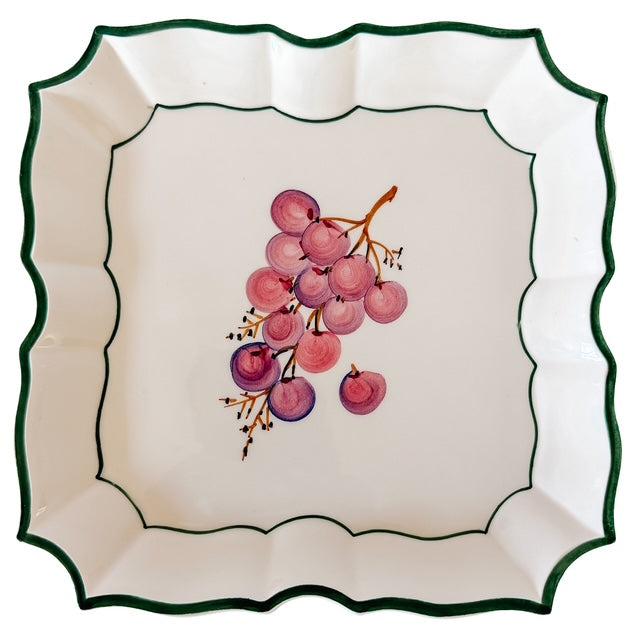 Vintage Italian Hand-Painted Scalloped Square Wall Plates by Vietri