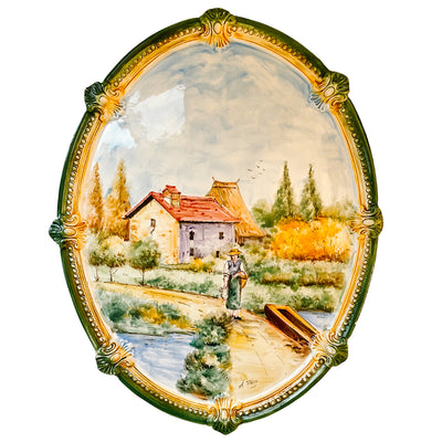 Vintage Italian Hand Painted Faience Oval Wall Plaque