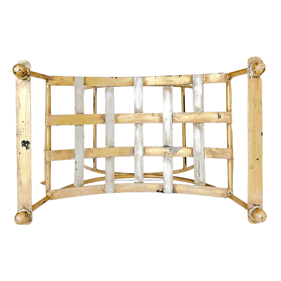 Vintage Italian Hollywood Regency Gilded Wrought Iron Curule or Savonarola Vanity Stool