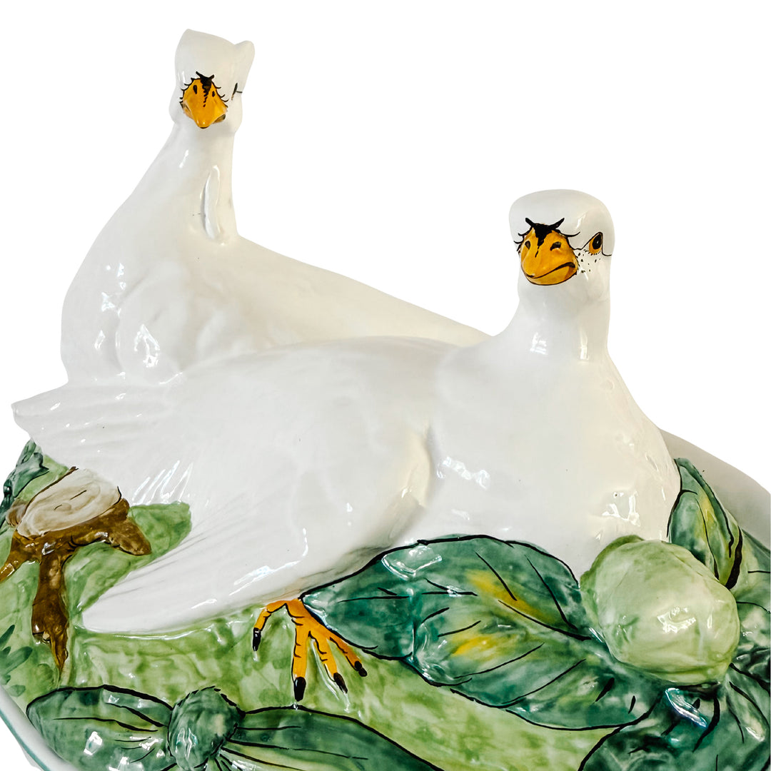 Vintage Italian Majolica Ceramic Double Dove Covered Casserole Dish Centerpiece