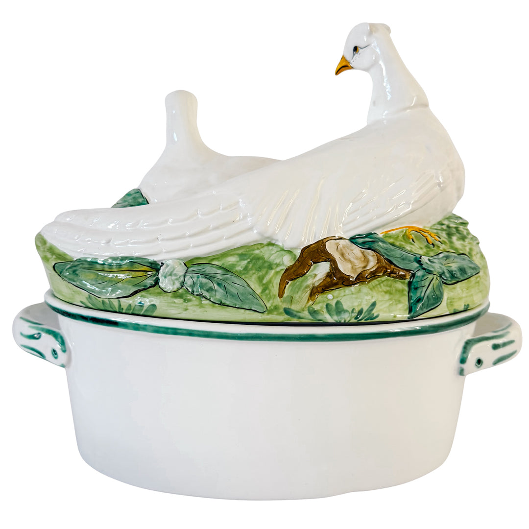 Vintage Italian Majolica Ceramic Double Dove Covered Casserole Dish Centerpiece
