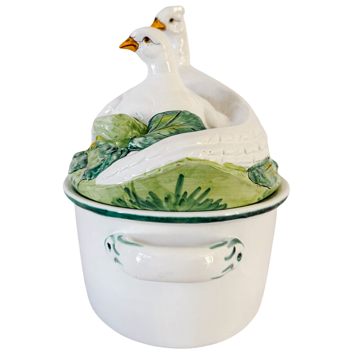 Vintage Italian Majolica Ceramic Double Dove Covered Casserole Dish Centerpiece