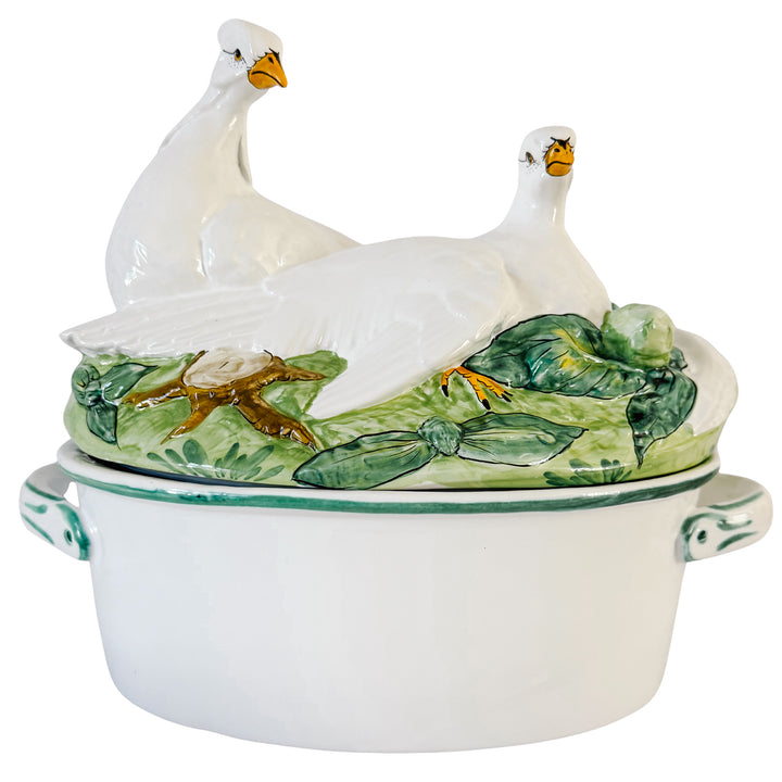 Vintage Italian Majolica Ceramic Double Dove Covered Casserole Dish Centerpiece