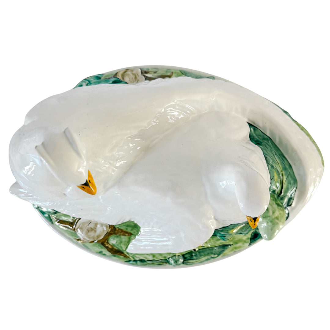 Vintage Italian Majolica Ceramic Double Dove Covered Casserole Dish Centerpiece