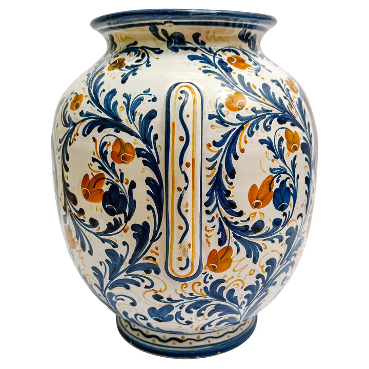 Vintage Italian Majolica Ceramic Vase With Heraldic Crest & Floral Scrollwork
