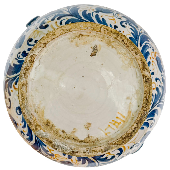 Vintage Italian Majolica Ceramic Vase With Heraldic Crest & Floral Scrollwork