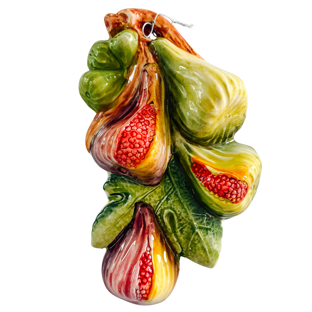 Vintage-Style Italian Majolica Fig Wall Plaques by Bassano Del Grappa Ceramiche