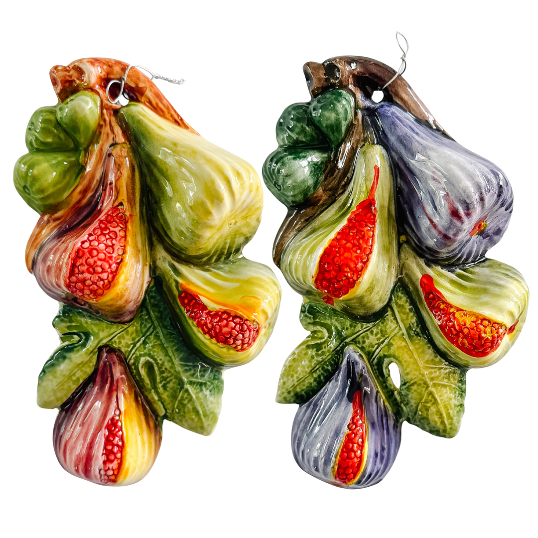 Vintage-Style Italian Majolica Fig Wall Plaques by Bassano Del Grappa Ceramiche