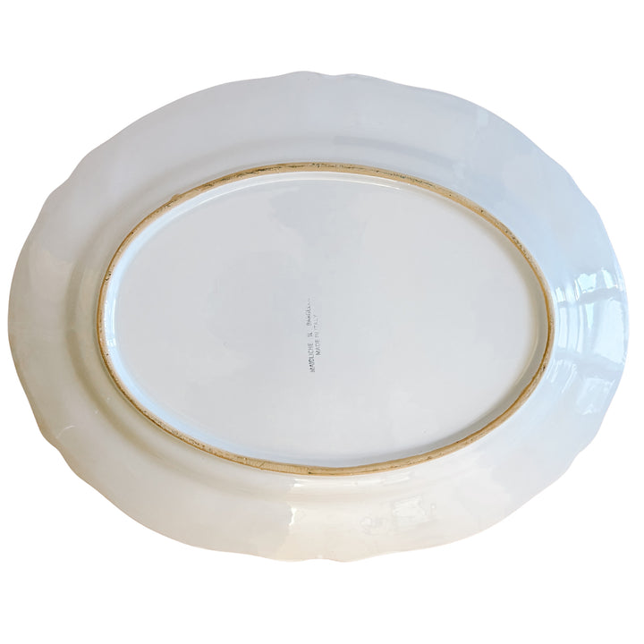 Vintage Italian Majolica Hand-Painted Floral Oval Serving Platter by Il Bargello