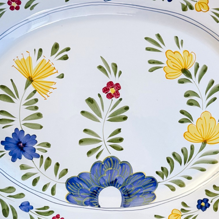 Vintage Italian Majolica Hand-Painted Floral Oval Serving Platter by Il Bargello