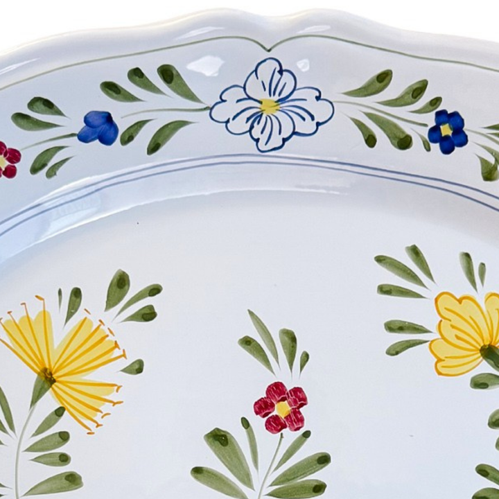 Vintage Italian Majolica Hand-Painted Floral Oval Serving Platter by Il Bargello