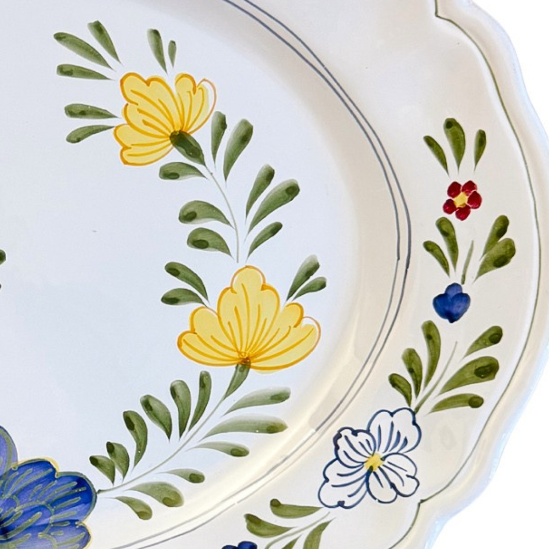 Vintage Italian Majolica Hand-Painted Floral Oval Serving Platter by Il Bargello