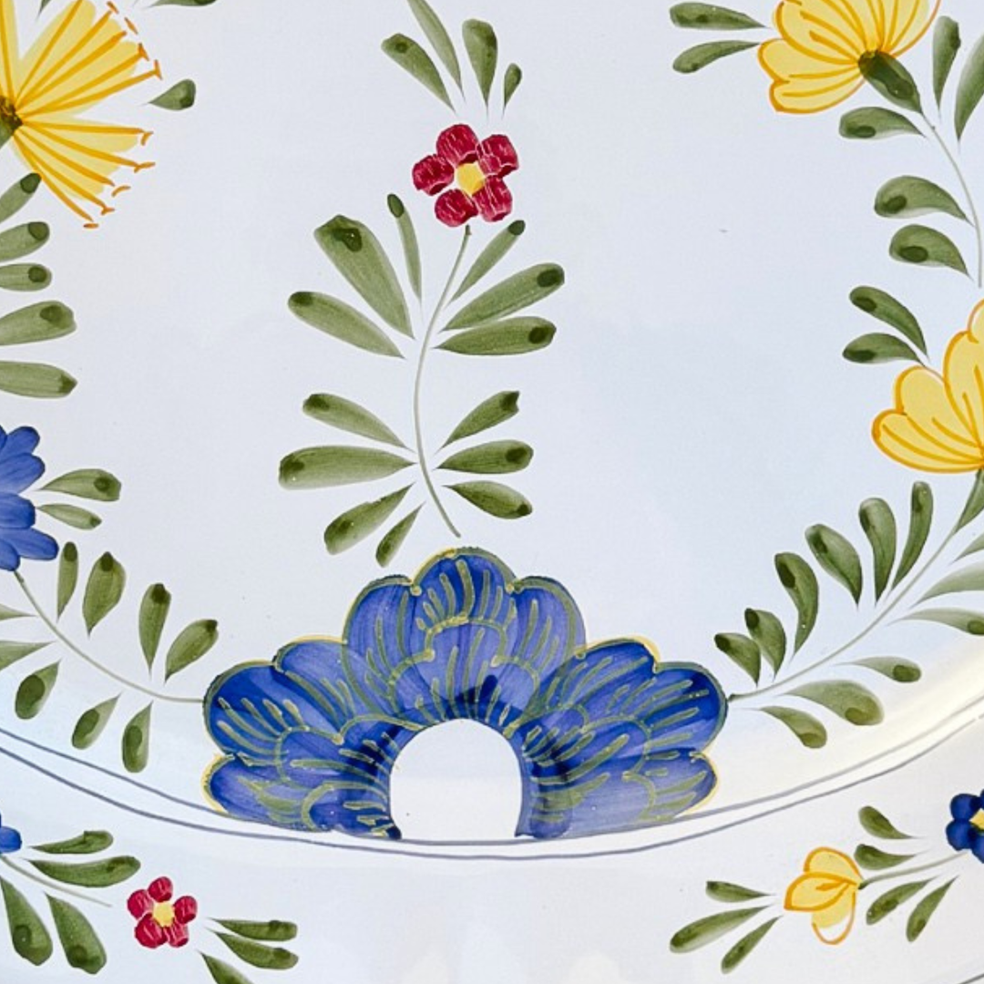Vintage Italian Majolica Hand-Painted Floral Oval Serving Platter by Il Bargello