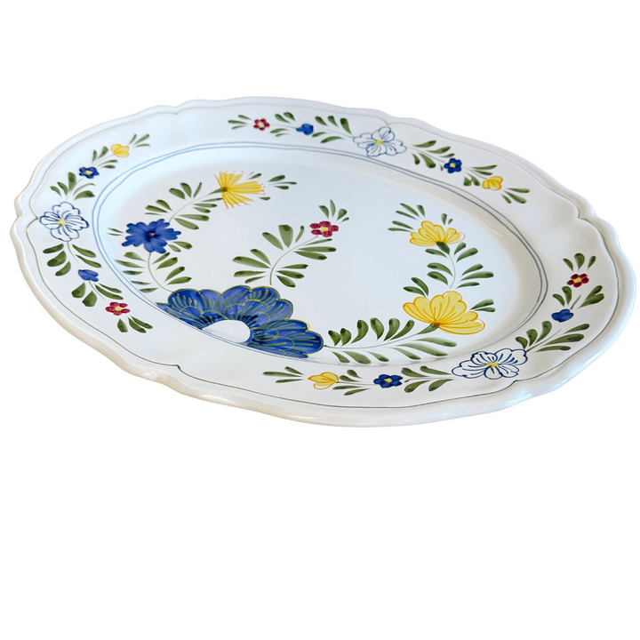 Vintage Italian Majolica Hand-Painted Floral Oval Serving Platter by Il Bargello