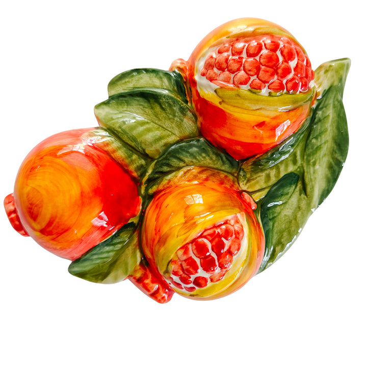 Vintage Italian Majolica Pomegranate Wall Plaques by Bassano Del Grappa Ceramiche