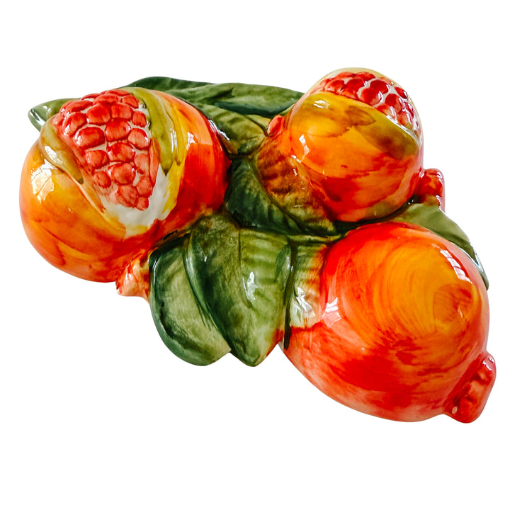Vintage Italian Majolica Pomegranate Wall Plaques by Bassano Del Grappa Ceramiche
