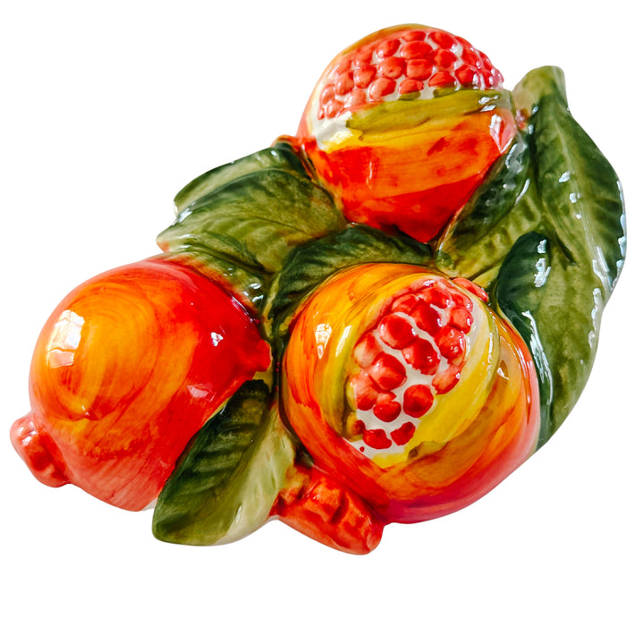 Vintage Italian Majolica Pomegranate Wall Plaques by Bassano Del Grappa Ceramiche