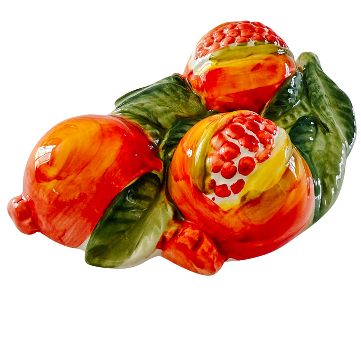 Vintage Italian Majolica Pomegranate Wall Plaques by Bassano Del Grappa Ceramiche