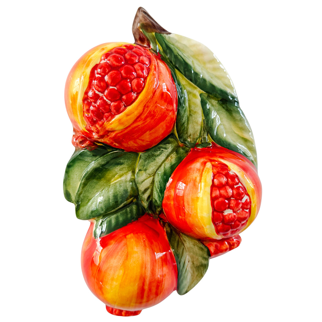Vintage Italian Majolica Pomegranate Wall Plaques by Bassano Del Grappa Ceramiche