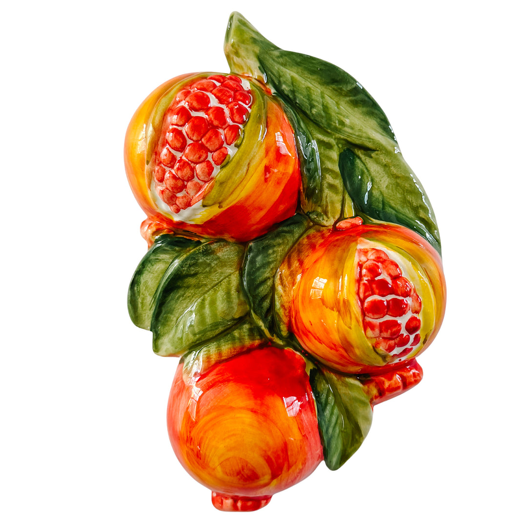 Vintage Italian Majolica Pomegranate Wall Plaques by Bassano Del Grappa Ceramiche