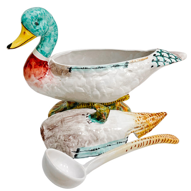 Vintage Italian Mallard Duck Tureen With Ladle