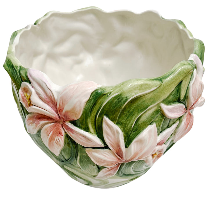 Vintage Italian Pink Iris Planter Cachepot