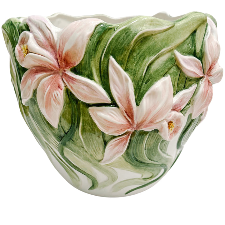 Vintage Italian Pink Iris Planter Cachepot