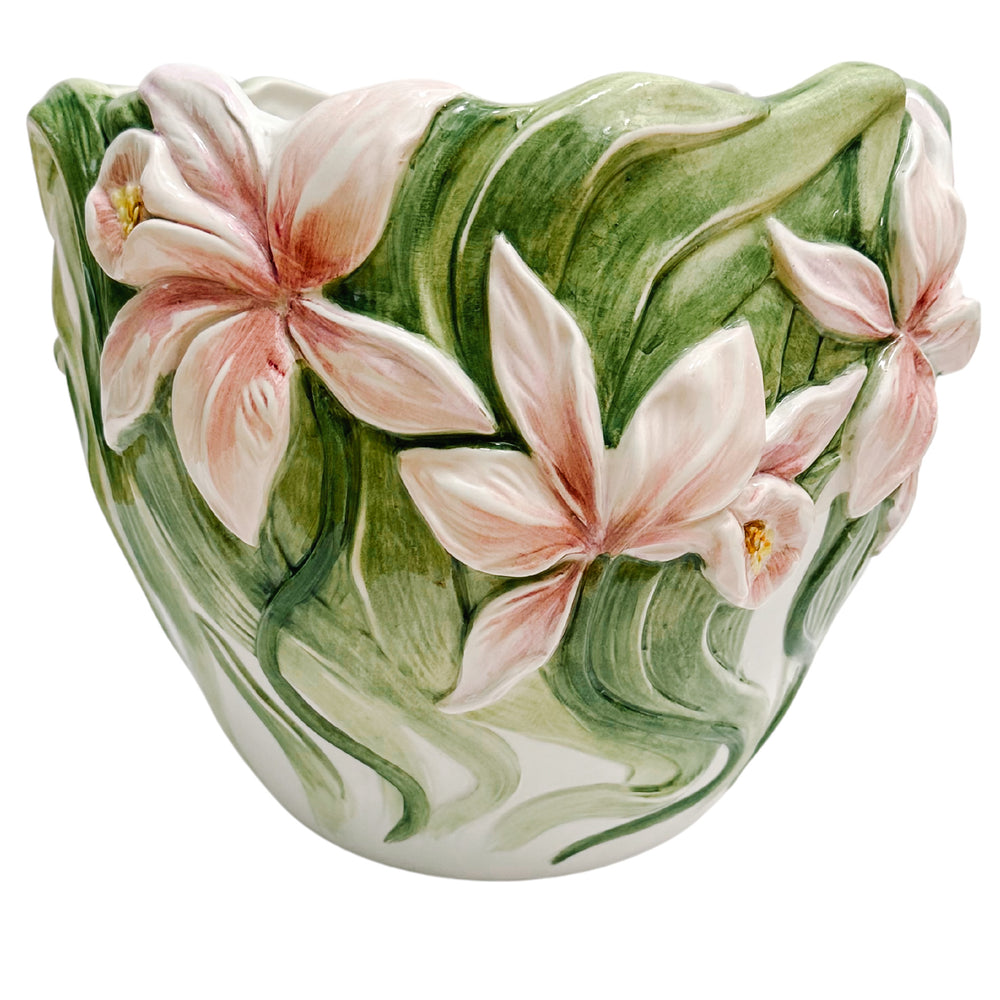 Vintage Italian Pink Iris Planter Cachepot