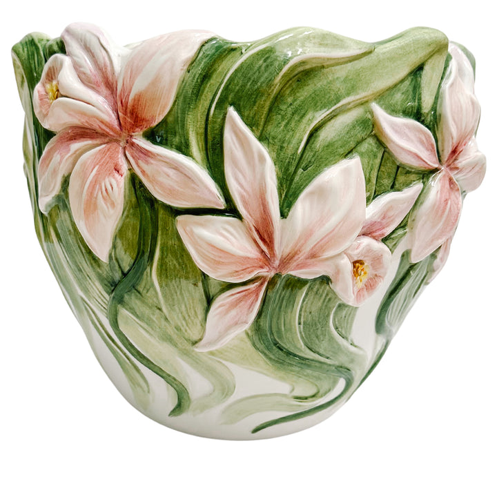 Vintage Italian Pink Iris Planter Cachepot