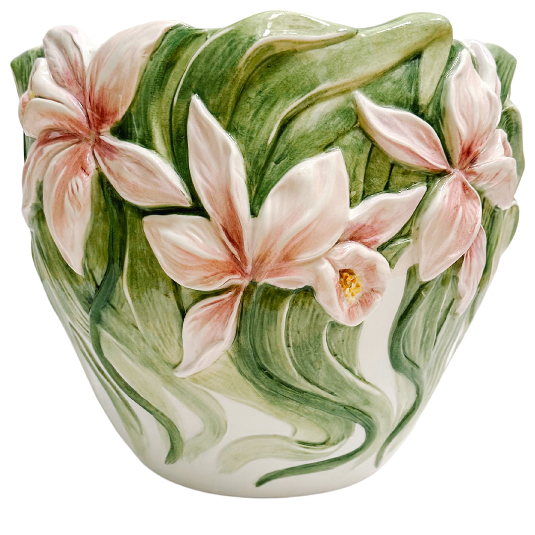 Vintage Italian Pink Iris Planter Cachepot