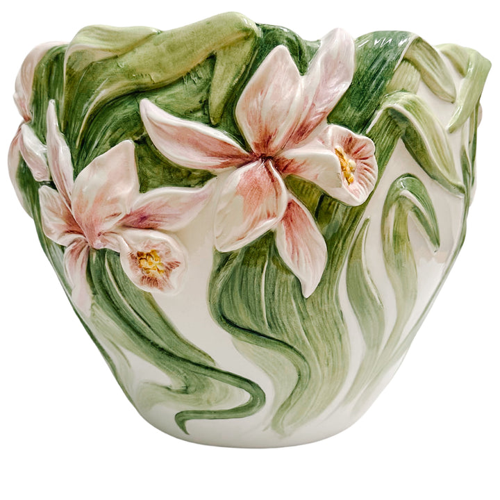 Vintage Italian Pink Iris Planter Cachepot