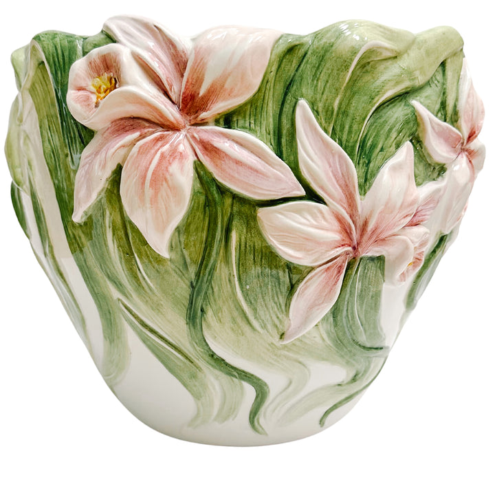 Vintage Italian Pink Iris Planter Cachepot